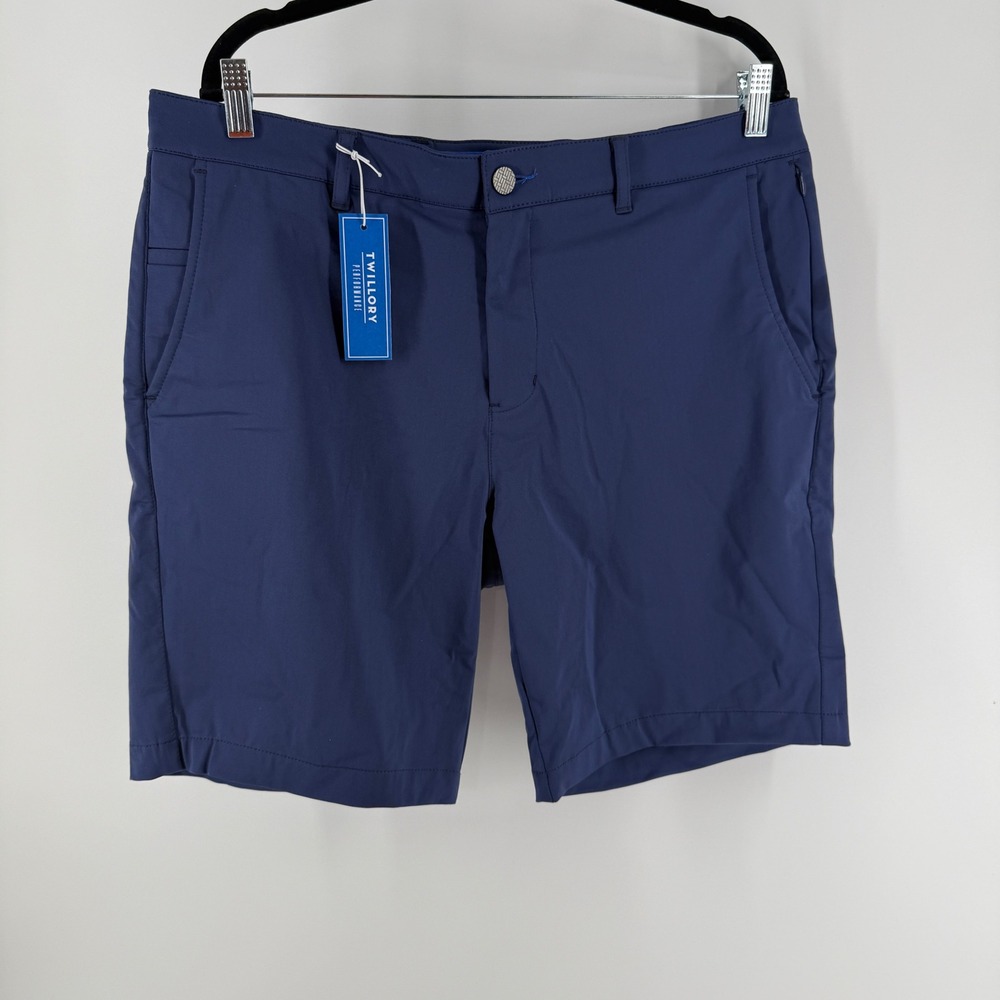 Twillory Performance Shorts Mens 36 Navy Blue Tailored Fit Golf Active New